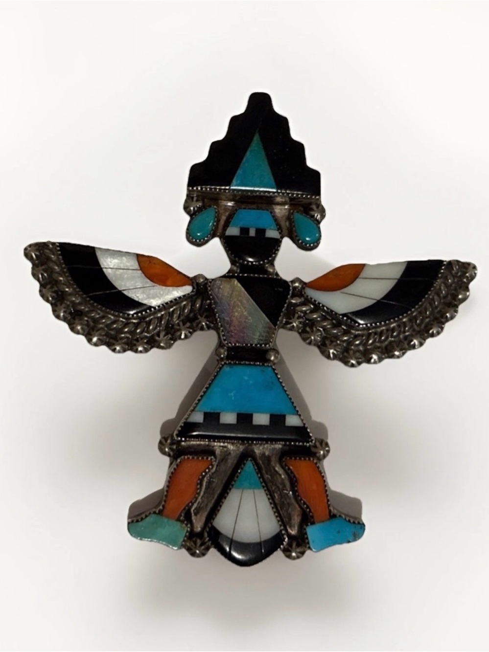 Native American Early Vintage Zuni Bowman Paywa Sterling Knifewing Pin Brooch
